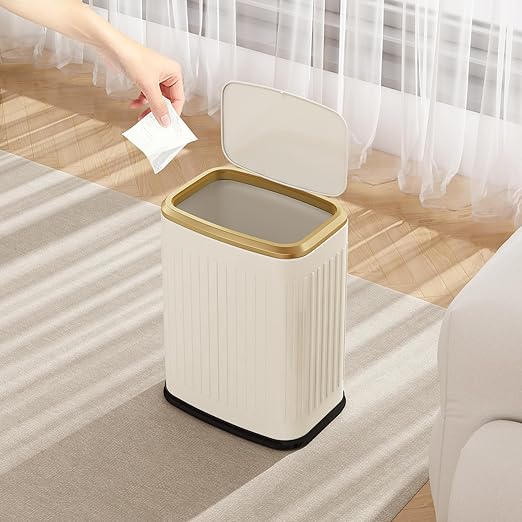 TIPGO Bathroom Trash Can with Lid, 2.1 Gallon / 8 Liter Small Garbage Can, Press Top Bin, Stainless Steel Wastebasket with Pop-Up Lid for Bedroom, Living Room, Office (Cream) - Image 7