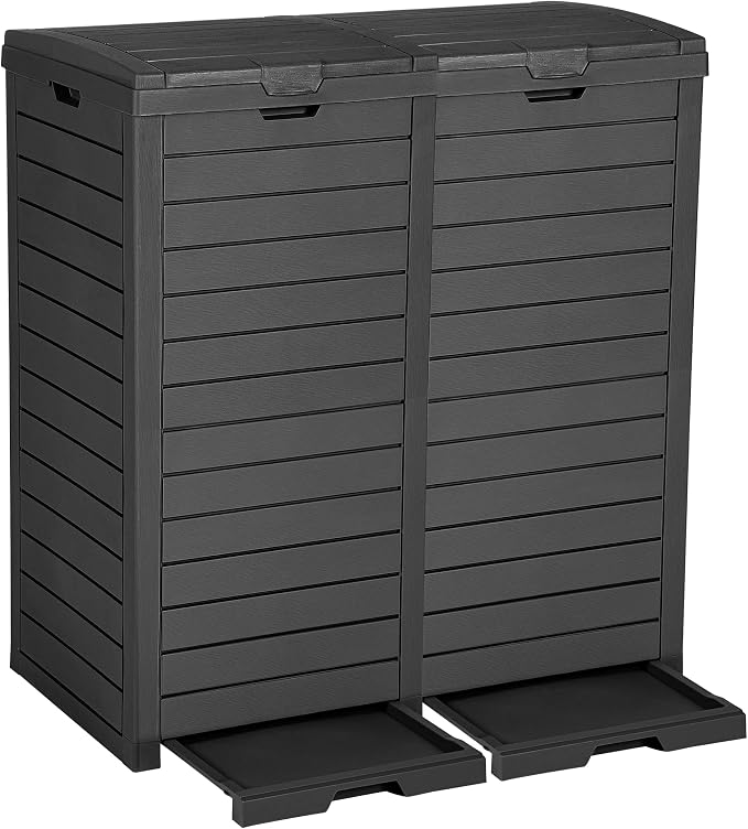 DWVO 76 Gallon Outdoor Resin Trash Can with Dual Lid and Drip Trays, 248 Quart Hideaway Garbage Bin for Porch, Backyard by DWVO