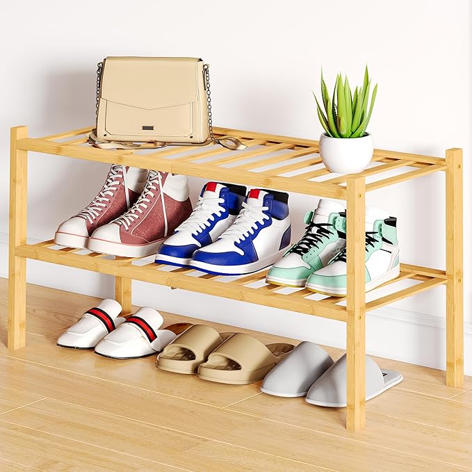 Smiry Shoe Rack, 2 Tier Bamboo Shoe Organizer, Stackable Free Standing Wooden Shoe Storage Shelf for Closet, Entryway, Front Door Entrance, Natural by Smiry