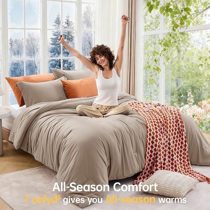MUXHOMO King Size Comforter Set, All Season Ultra Soft Down Alternative Bedding - 3 Piece Lightweight Bed Set Includes 1 Comforter (104"x90") and 2 Pillow Shams (20"x36"), Dark Linen