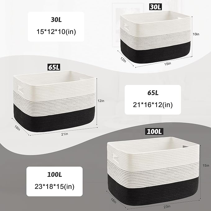 Artfeel Blanket Basket,Rectangle Woven Baskets for Storage,100L Laundry Basket for Decorative Nursery Blanket,Toys,Dirty Clothes and Magazine in Shelves,Baby Room,and Living Room - Image 5