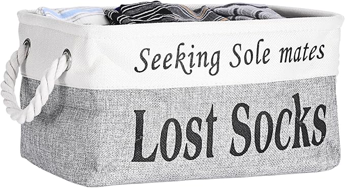 2 Pack Lost Socks Basket for Laundry Room, Fabric Missing Sock Holder for Single Sock Organization, Collapsible Lost Socks Bin Stockings Container, Farmhouse Laundry Room Decor and Accessories - Image 9