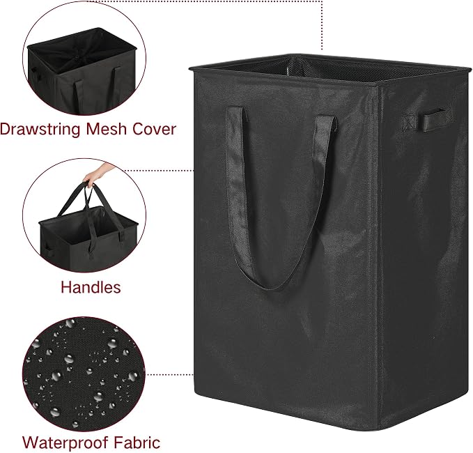 efluky Slim Laundry Basket, Narrow Laundry Hamper with Handles, Collapsible Dirty Clothes Hamper, Tall Laundry Bin for Laundry Room, Dorm and Bedroom, 90L Black - Image 3