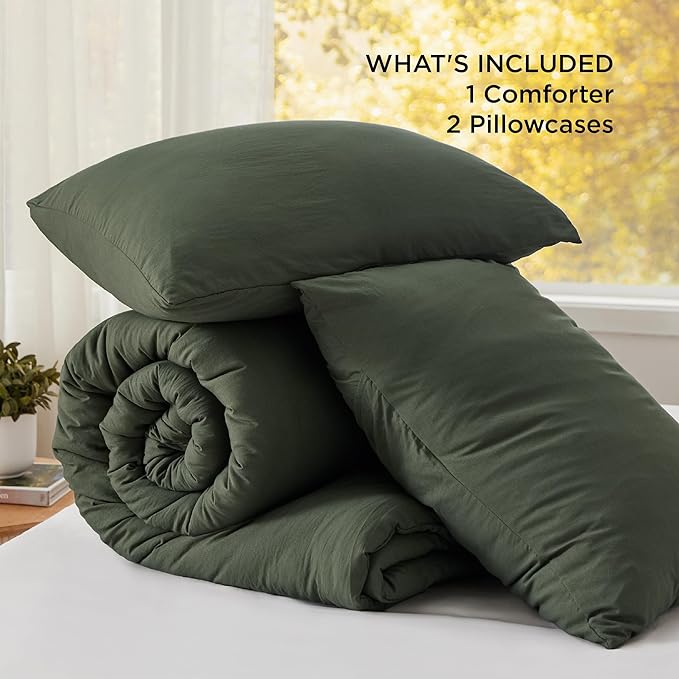 Bedsure King Comforter Set, Dark Green Soft Prewashed Bedding for All Seasons, 3 Pieces GentleSoft™ Bed Set, 1 Lightweight Comforter (104"x90") and 2 Pillowcases (20"x36")