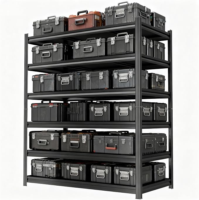 Storage Shelves, Garage Metal Shelving Unit, Adjustable, Double-Layer Column with Reinforced Ribs, Heavy-Duty, Capable of Bearing 600-3600 lbs (Black, 45''W*20''D*77''H, 6-Tier) by Beaunatixx