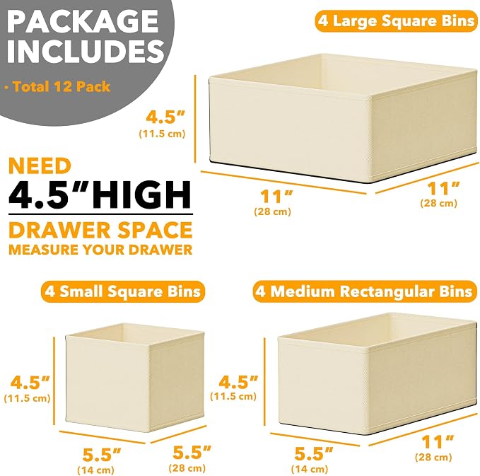 SpaceAid Drawer Organizer Clothes, 12 Pack Dresser Organizer Bins for Nursery, Closet Organization and Storage Dividers for Clothing, Baby Clothes, Underwears, Socks (Beige) - Image 6