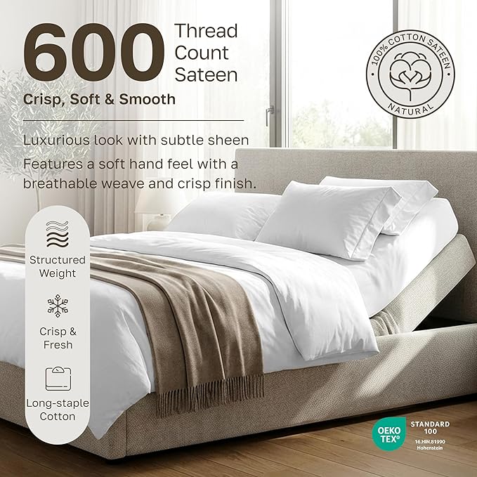 California Design Den Split King Sheets Sets for Adjustable Bed - 600 Thread Count Sateen, 100% Cotton Sheet & Pillowcase Sets, Deep Pockets, Soft and Durable Bedding - Beige