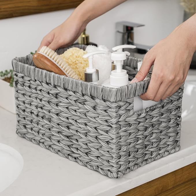 GRANNY SAYS Wicker Baskets with Handles - Gray Storage Baskets (2-Pack) for Organizing Cabinet, Coffee Table - Image 5