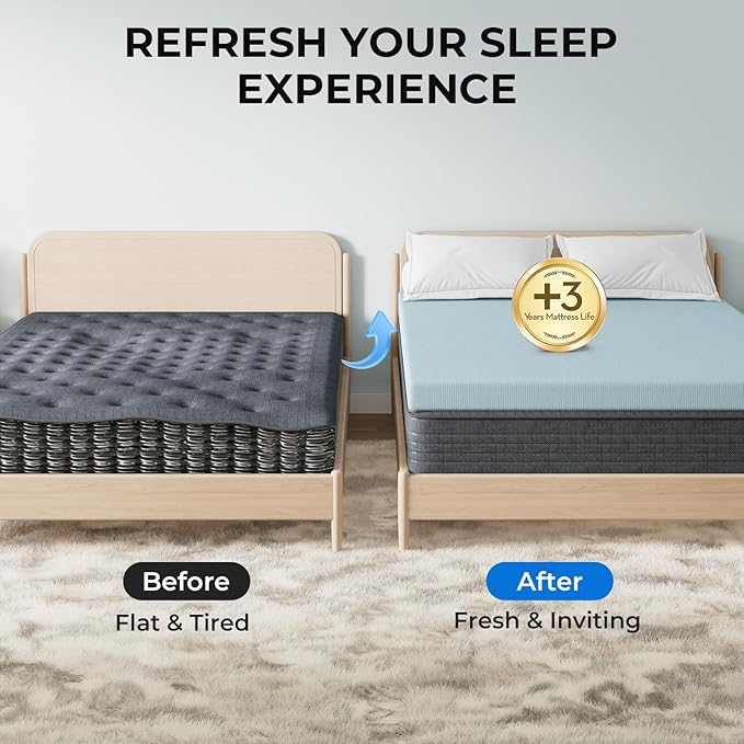 OhGeni 2 Inch King Memory Foam Mattress Topper Pad with Cover, Soft Bed Cover with Anti-Slip Base, Enhanced with Cooling Gel，Premium Comfort for Sleep & Back Pain Relief, Removable & Washable