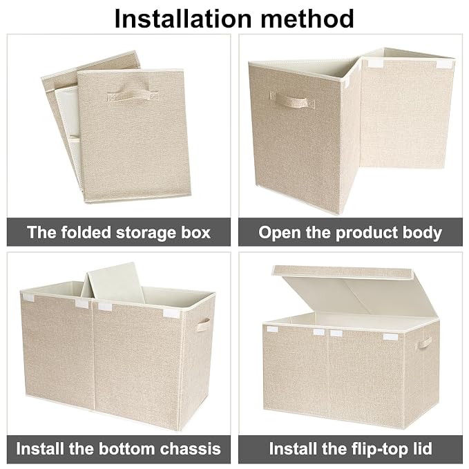 VERONLY Large Toy Box Chest Storage with Lid - Collapsible Kids Toys Boxes Organizer Bins Baskets with Handles for Boys, Girls, Nursery, Playroom, Clothes, Blanket, Bedroom(Beige) - Image 5