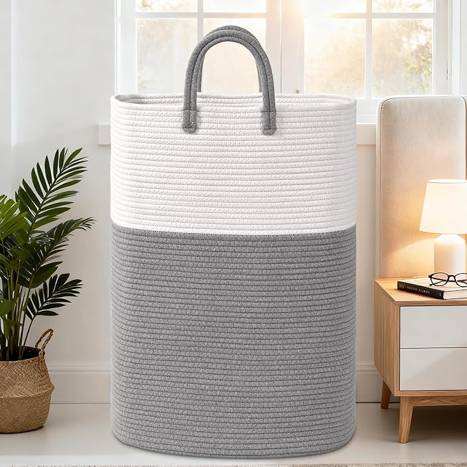 Woven Laundry Basket for Clothes, 100L Large Rectangle Laundry Hampers with Beads Tassel, Nursery Storage Basket for Toys, Tall Dirty Clothes Hamper for Bedroom Aesthetic, Laundry Room Organization - Image 3