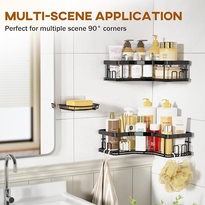 MAXIFFE 3 Pack Corner Shower Caddy with Soap Holder, Large Capacity Sturdy Easy Install No Drilling Stainless Steel Hold 40 LBS Shower Organizer Shelves Rack Storage for Family Renters Bathroom, Black - Image 7