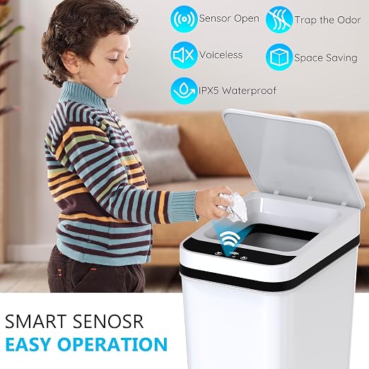 jinligogo 3Pack Bathroom Small Trash Can with Lid, 2.6 Gallon Touchless Automatic Garbage Can Slim Waterproof Motion Sensor Smart Trash Bin for Bedroom, Office, Living Room-White - Image 2