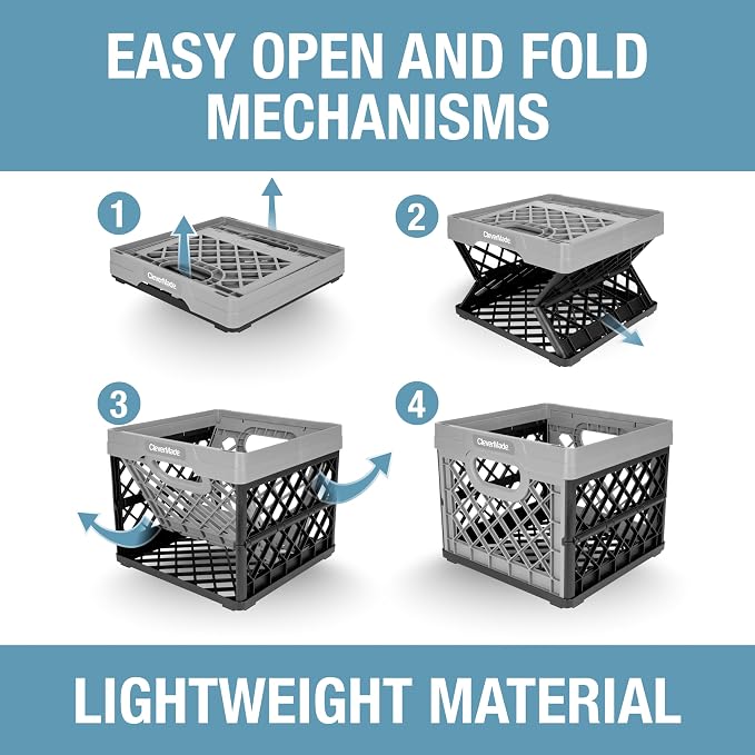 CleverMade Collapsible Milk Crate 25L (6.6 Gal) 3 Pack, 50 lb Capacity Heavy Duty Folding Crate – Stackable Storage Crates with File Rails, Plastic Collapsible Crates - Stone - Image 7