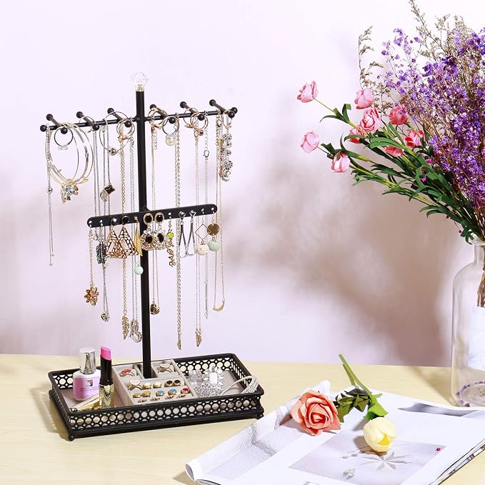 Meangood Jewelry Organizer Stand, 15.6" H Jewelry Tree Display Holder Stand for Bracelets Necklaces Earrings Rings, Gift for Women Girls (Black) - Image 2