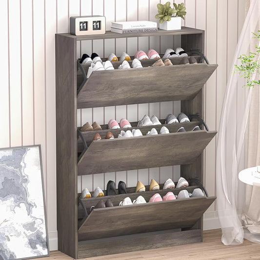 BORNOON Shoe Cabinet with 3 Flip Drawers, Hidden Wood Shoe Cabinet,Freestanding Shoe Storage Cabinet for Entryway Hallway by BORNOON