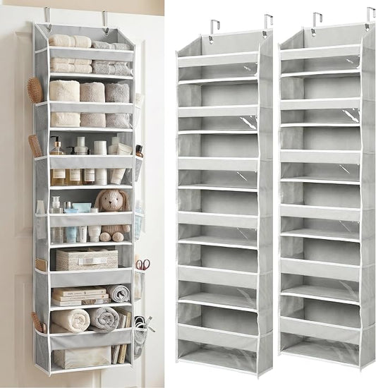 HOMELUX THEORY UPGRADED 6 Tiers Over The Door Organizer Hanging - 100D EXTRA THICK & 50lbs HUGE CAPACITY, 12 Side Mesh Pockets Over The Door Shoe Organizer, Hanging Closet Organizer (Light Gray, 2pc) by HomeluxTheory