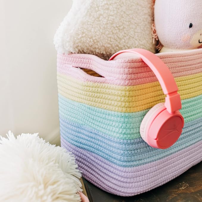 OrganiHaus Set of 3 Pastel Rainbow Baskets - Colorful Woven Storage Baskets for Playroom, Nursery & Classroom Decor, Toy Storage, 15x9x10 - Image 7