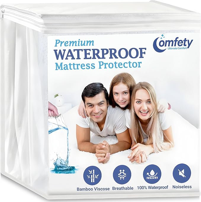 Twin Size Waterproof Mattress Protector - Cooling, Hypoallergenic, Breathable, Washable, Noiseless, 100% Viscose Bamboo