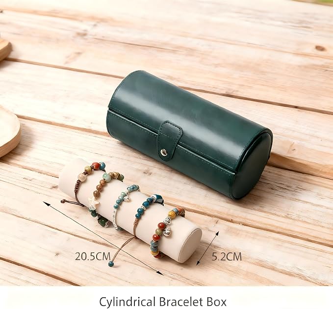 Jewelry Box for Bracelets – Vintage Leather Cylindrical Bangle Box Large Capacity Organizer for Cuffs, Bead Bangles, Travel Storage Case - Image 9