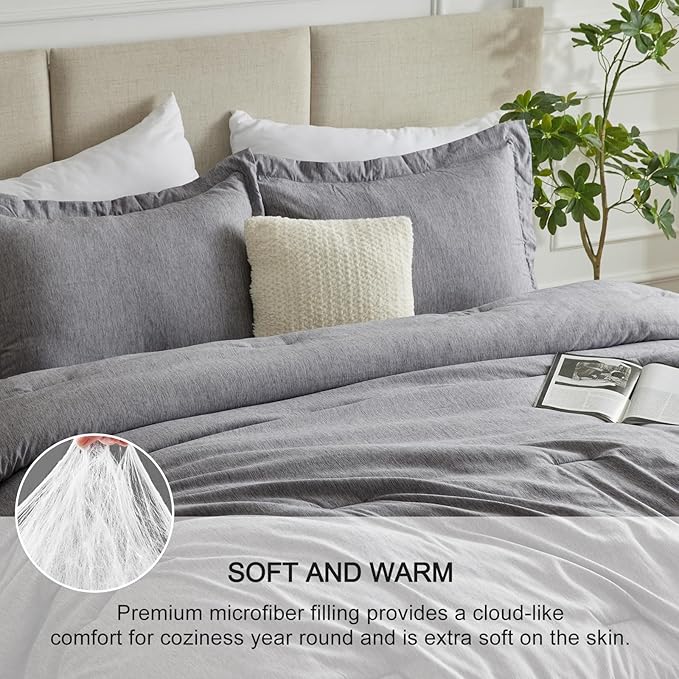 CozyLux Twin/Twin XL Comforter Set Dorm Bedding - 2 Pieces Grey Twin Extra Long Soft Luxury Cationic Dyeing Comforter for College, Gray Breathable Bed Sets with 1 Comforter and 1 Pillow Sham