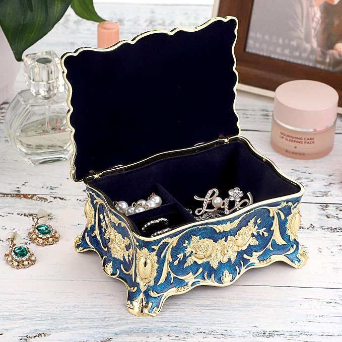Hipiw Vintage Jewelry Organizer Box - Metal Trinket Storage Box Ornate Treasure Chest Box Jewelry Decorative box Keepsake Gift Box Case for Women,4.9"x3.4"x2.7" - Image 2