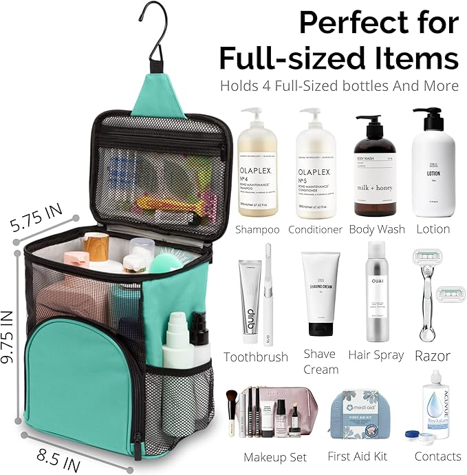 Original Shower Caddy For College Dorms- Travel Shower Caddy - Dorm Organizer Bag - Large Capacity, Quick Dry and Water Resistant with Metal Hook - Portable and Foldable Bag for Gym and Travel (Aqua) - Image 3