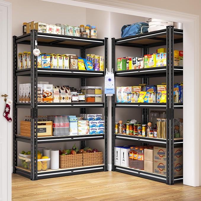 Set of 2 Storage Shelves 5 Tier Garage Shelving Heavy Duty Metal Shelving 2020LBS Adjustable Metal Shelf 59.8" H Pantry Shelf for Garage Pantry Closet Kitchen Basement 28"W x 12"D x 59.8"H,2 Pack - Image 6