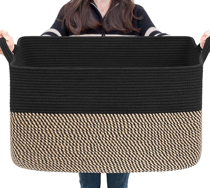 Goodpick Large Blanket Basket, 22" x 17" x 12" Wicker Storage Baskets for Organizing, Rectangle Nursery Basket for Toys Storage, Dirty Clothes Baskets for Living Room, Bedroom by Goodpick
