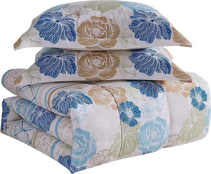 Floral Comforter Set Queen with Sheets Bed in a Bag – Deep Pocket Fitted Sheet with Elastic Corners, Cozy Comforter, Pillowcases & Shams – Soft Microfiber All Season Bedding – Machine Washable
