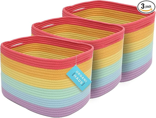 OrganiHaus Set of 3 Rainbow Baskets - Colorful Woven Storage Baskets for Playroom, Nursery & Classroom Decor, Toy Storage, 15x9x10 by OrganiHaus