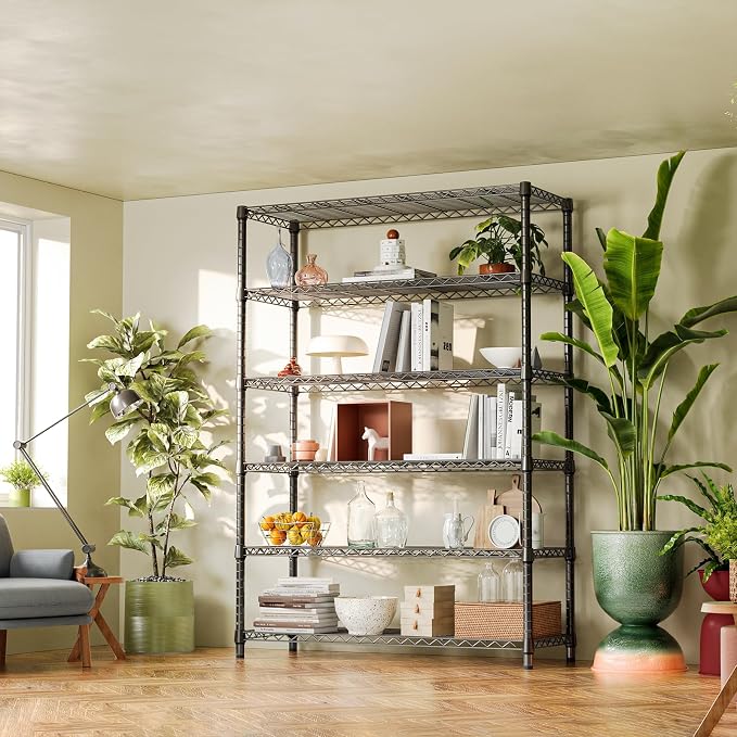 IZEUK 6-Tier Heavy Duty Metal Wire Shelving Unit, Adjustable Storage Rack Organizer for Garage, Kitchen, Office, Basement, Warehouse (Black, 17.7" D x 47.2" W x 82.7" H) - Image 7