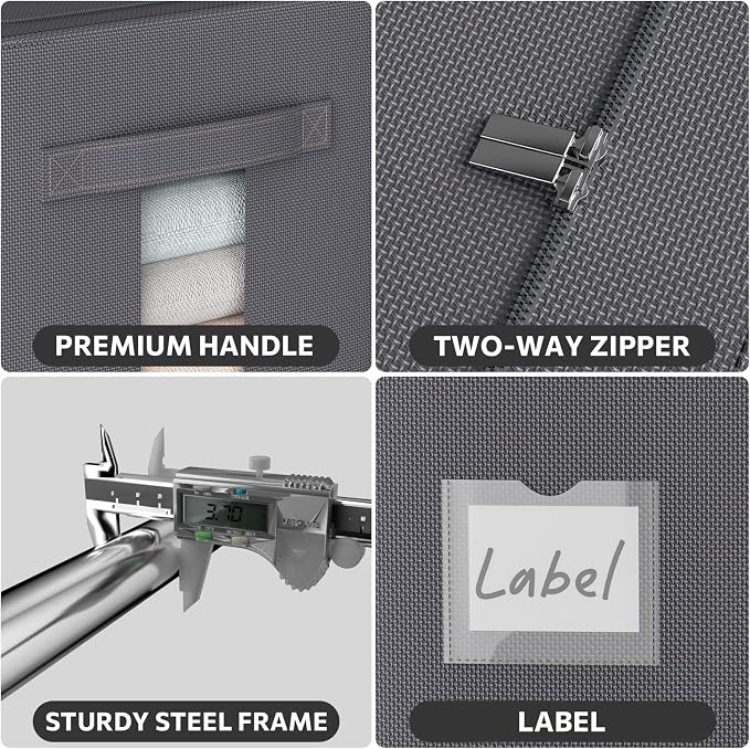CYhom 3Pack Stackable Clothes Storage Bins - Oxford Frame Storage Box Foldable Clothing Storage Container Organizer Set with Clear Window & Carry Handles Large Capacity (Dark Gray, Large-66L) - Image 5