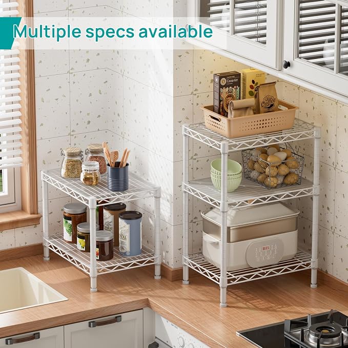 SINGAYE 2 Small Shelves Kitchen Storage Shelf Wire Shelving Unit Metal Shelf Adjustable Organizers Storage Shelving for Office Pantry White 12" D X 18" W X 12" H - Image 6