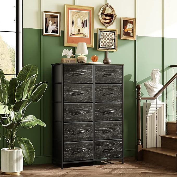 WLIVE Tall Dresser with 10 Drawers, Dressers & Chest of Drawers, Dresser for Closet, Bedroom, Hallway, Living Room, Entryway, Black