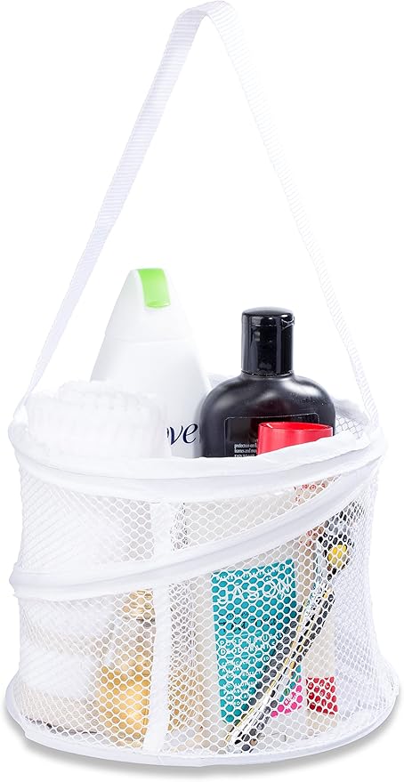 Handy Laundry Portable Shower Caddy – Collapsible Mesh Organizer with Handle, Quick Dry Drainage, Large Compartments for Dorm, Gym, Travel, College Essentials, White by Handy+Laundry