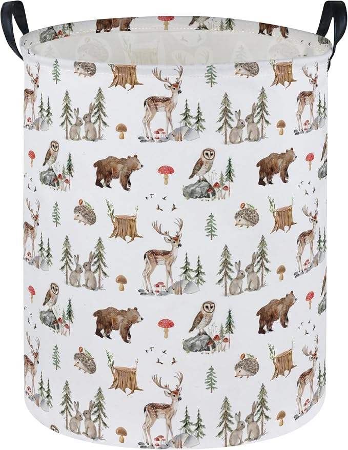 Kids Laundry Basket Animal Hamper for Nursery Woodland Hamper Cute Kids Storage Bin Organizer Room Decor for Home(Woodland animal) by DDBASKET