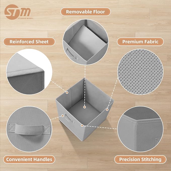 STORAGE MANIAC Storage Cubes, 13 Inch Collapsible Storage Bins with Handles, 8 Pack Fabric Foldable Bins for Organization, Durable Storage Bins for Closet, Shelves, Offices, Toys, 8-Pack Grey - Image 3