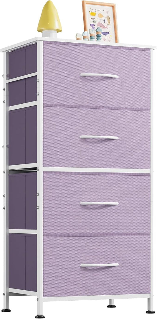 WLIVE Dresser with 4 Drawers, Storage Tower, Organizer Unit, Fabric Dresser for Bedroom, Hallway, Entryway, Closets, Sturdy Steel Frame, Wood Top, Easy Pull Handle, Purple