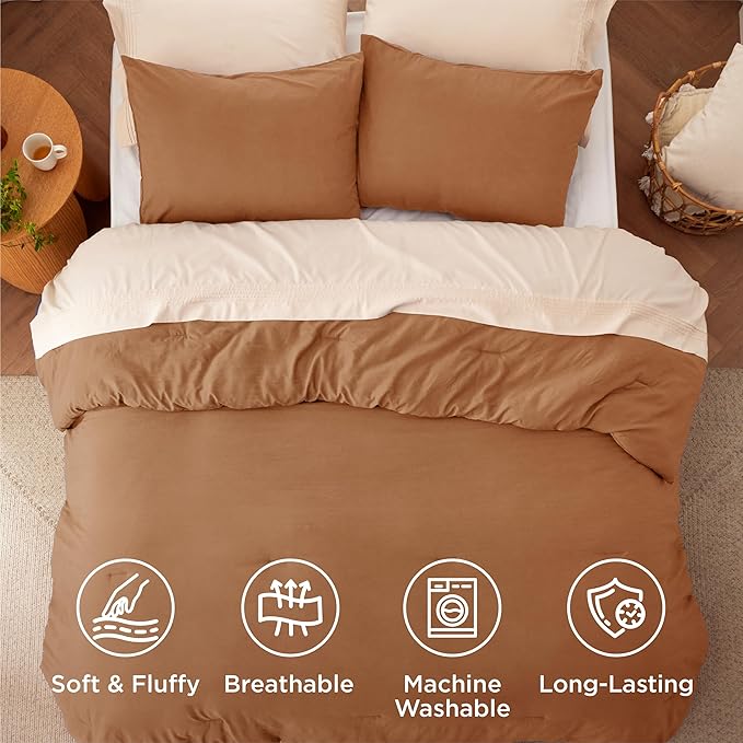 Bedsure Queen Comforter Set, Pumpkin Soft Prewashed Bedding for All Seasons, 3 Pieces GentleSoft™ Bed Set, 1 Lightweight Comforter (90"x90") and 2 Pillowcases (20"x26")