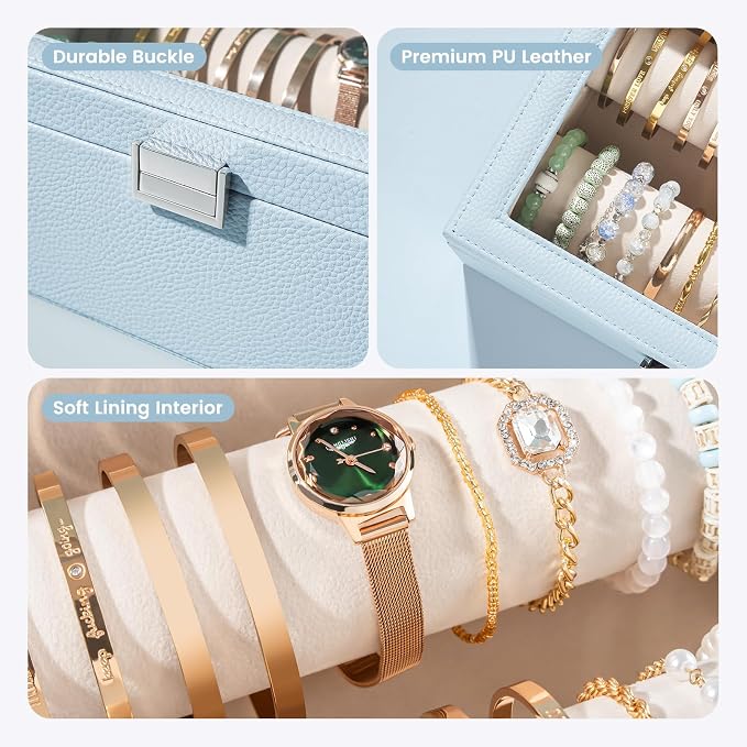 Lolalet Bracelet Display Holder with Rods for Bangles Watches, Clear Lid Jewelry Organizer Box Storage Case for Mothers Day Gifts -Blue, 2 Rolls - Image 3