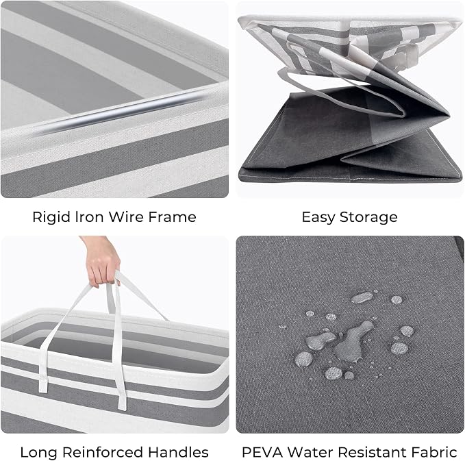 HomeHacks Laundry Basket,100L Each Waterproof, Freestanding Laundry Hamper, Collapsible Tall Clothes Hamper with Extended Handles for Clothes Toys in The Dorm and Family, 2-Pack Gradient Grey - Image 2