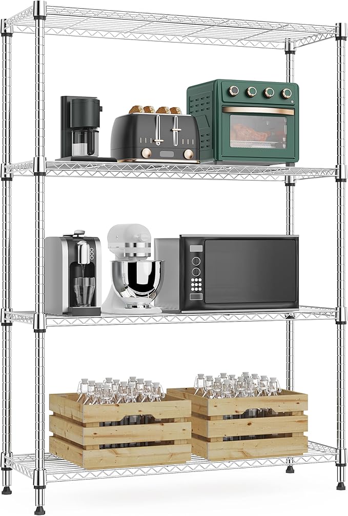 M MZG 1000 lbs 4Tier Shelf Metal Storage Shelves Wire Rack Closet Organizers with Wheel for Garage Kitchen Bathroom Laundry Chrome 13.7" D x 29.5" W x 47.2" H by MEIGAOPLASTICANDMETALHKCOLIMITED