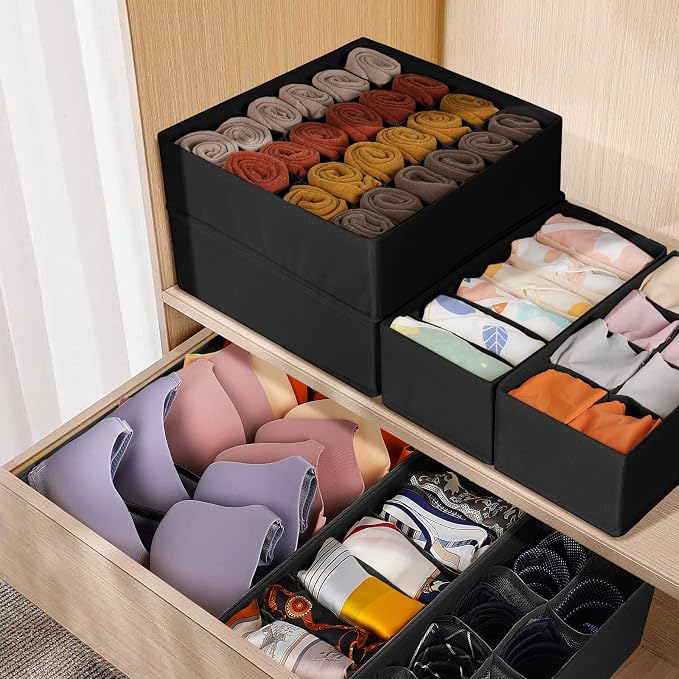 12 Pack Drawer Organizers, 116 Compartments Fabric Foldable Dresser Drawer Organizers for Clothing, Closet Organizers and Storage Bins for Clothes, Christmas Ornament Storage Boxes with Dividers - Image 5