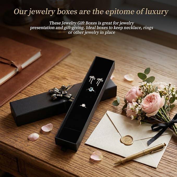 12-Pack Drawer Style Jewelry Gift Boxes with Sponge Insert, 8.7"x1.8"x1.2" Necklace & Bracelet Display Box for Presentation, Cardboard Storage Organizer for Pendant, Ring, Earring - Black - Image 5