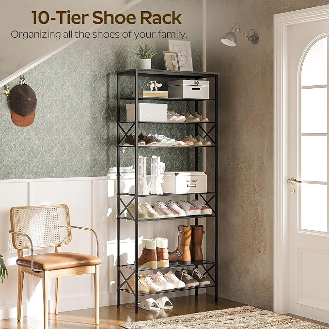 YATINEY 10 Tier Shoe Rack, Large Capacity Shoe Storage Organizer Holds 40 Pairs, Sturdy and Stable, for Entryway, Hallway, Closet, Dorm Room, Charcoal SS10BCG1 - Image 4