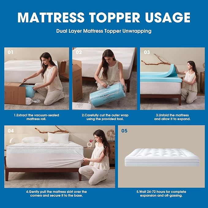 Dual Layer 3 Inch Memory Foam Mattress Topper Queen, 2 Inch Cooling Gel Memory Foam Plus and 1 Inch Pillow Top Mattress Pad Cover