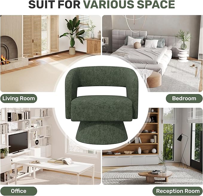 Nebuaegis Swivel Accent Chair Set of 2, Modern Comfy Chenille Barrel Chairs, Oversized Upholstered Round Arm Chair for Living Room, Bedroom, Reading Room, Green