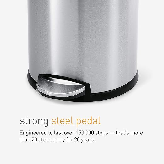 simplehuman 4.5 Liter Bathroom Trash Can, White Steel, Pack of 6 - Image 4