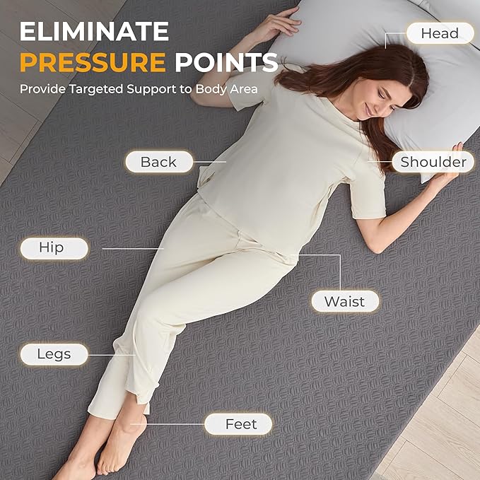 BDEUS 2 Inch Mattress Topper Queen Size, Soft Memory Foam for Back Pain Relief, Breathable Bed Topper with Dark Grey Cover, CertiPUR-US Certified